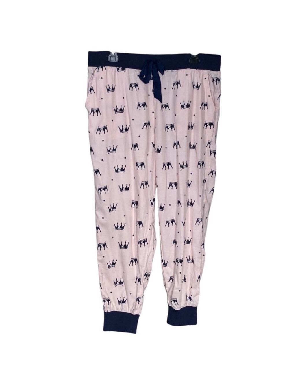 Women’s Pink Crown Print Pajama Pants - Navy Trim
